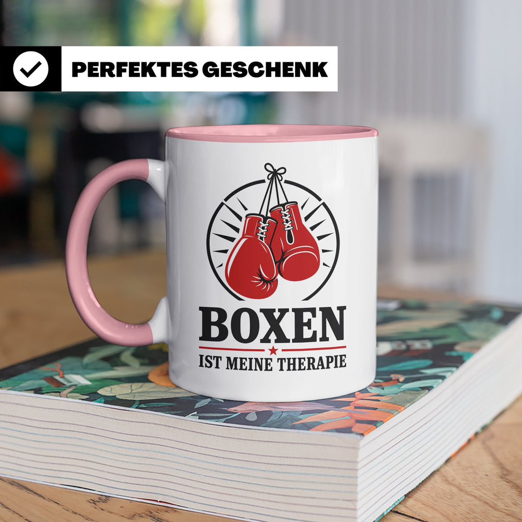 Boxen Tasse Boxen ist meine Therapie - Geschenk für Boxer Bo – Rosa [farbe:rosa]