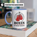 Boxen Tasse Boxen ist meine Therapie - Geschenk für Boxer Bo – Blau [farbe:blau]