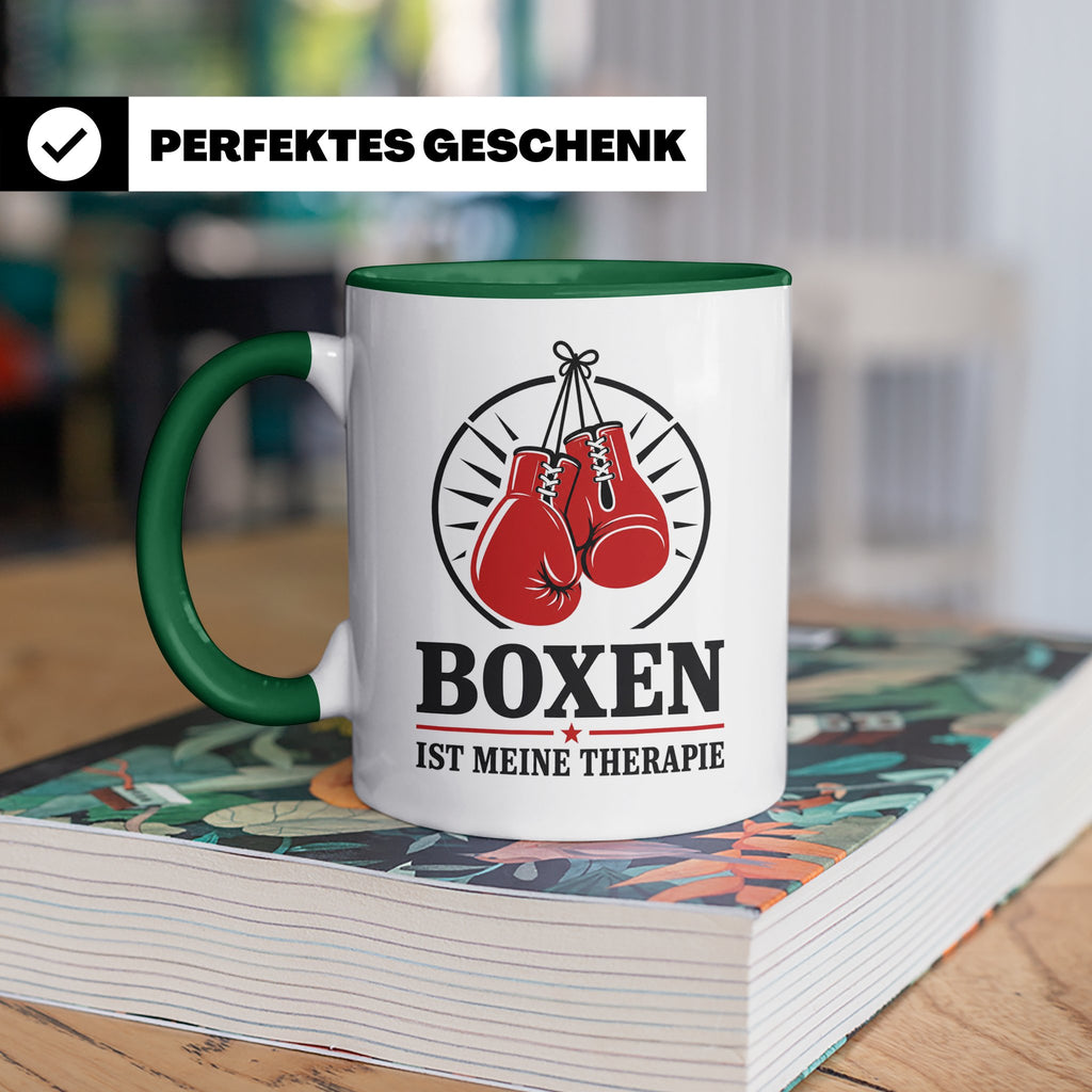Boxen Tasse Boxen ist meine Therapie - Geschenk für Boxer Bo – Grün [farbe:grün]