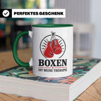 Boxen Tasse Boxen ist meine Therapie - Geschenk für Boxer Bo – Grün [farbe:grün]