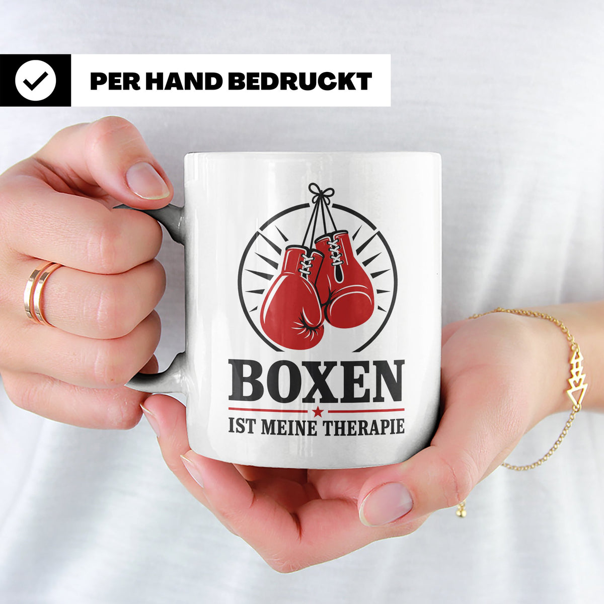 Boxen Tasse Boxen ist meine Therapie - Geschenk für Boxer Bo – Weiß [farbe:weiß]