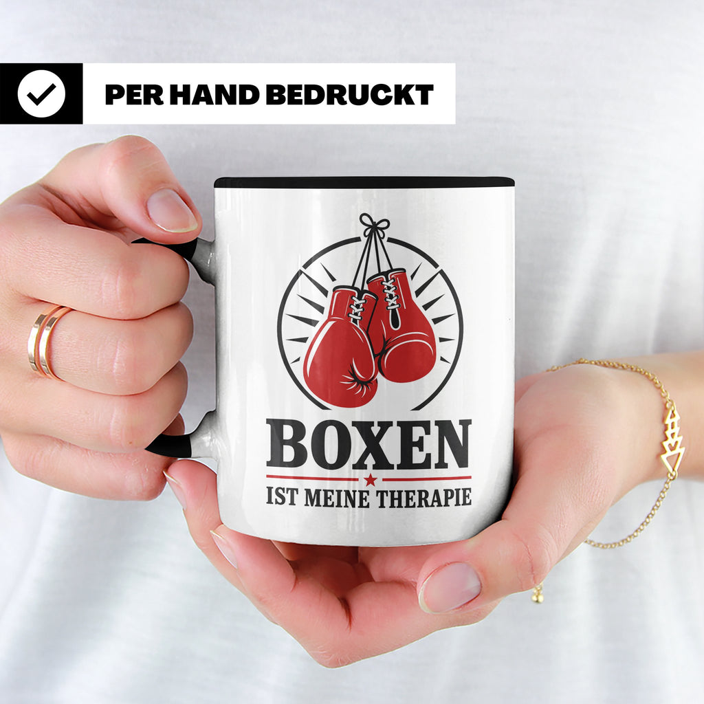 Boxen Tasse Boxen ist meine Therapie - Geschenk für Boxer Bo – Schwarz [farbe:schwarz]