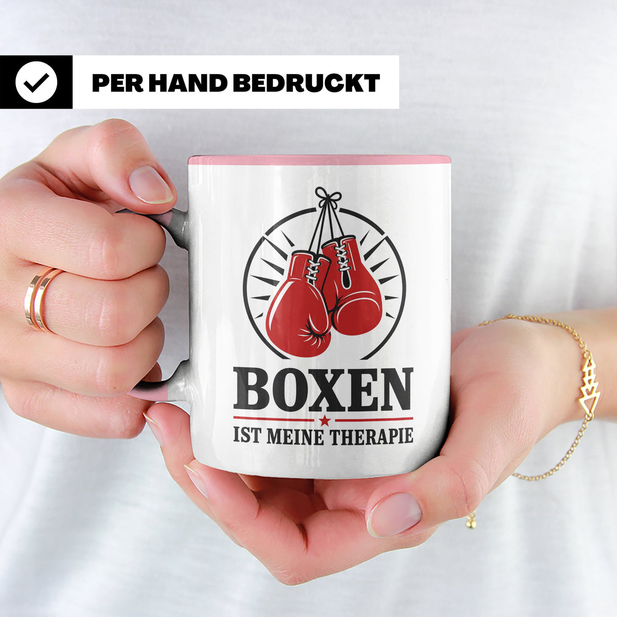 Boxen Tasse Boxen ist meine Therapie - Geschenk für Boxer Bo – Rosa [farbe:rosa]