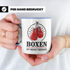 Boxen Tasse Boxen ist meine Therapie - Geschenk für Boxer Bo – Blau [farbe:blau]