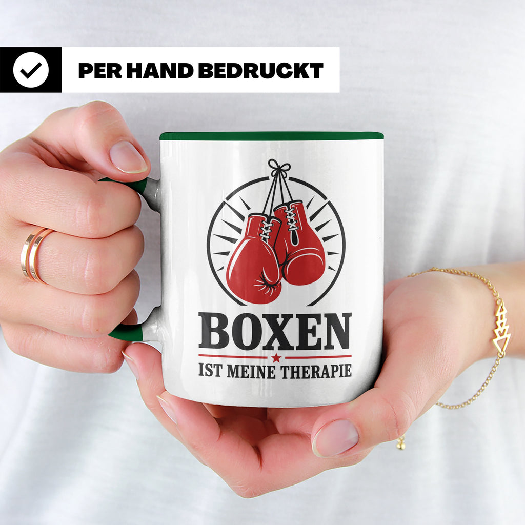 Boxen Tasse Boxen ist meine Therapie - Geschenk für Boxer Bo – Grün [farbe:grün]