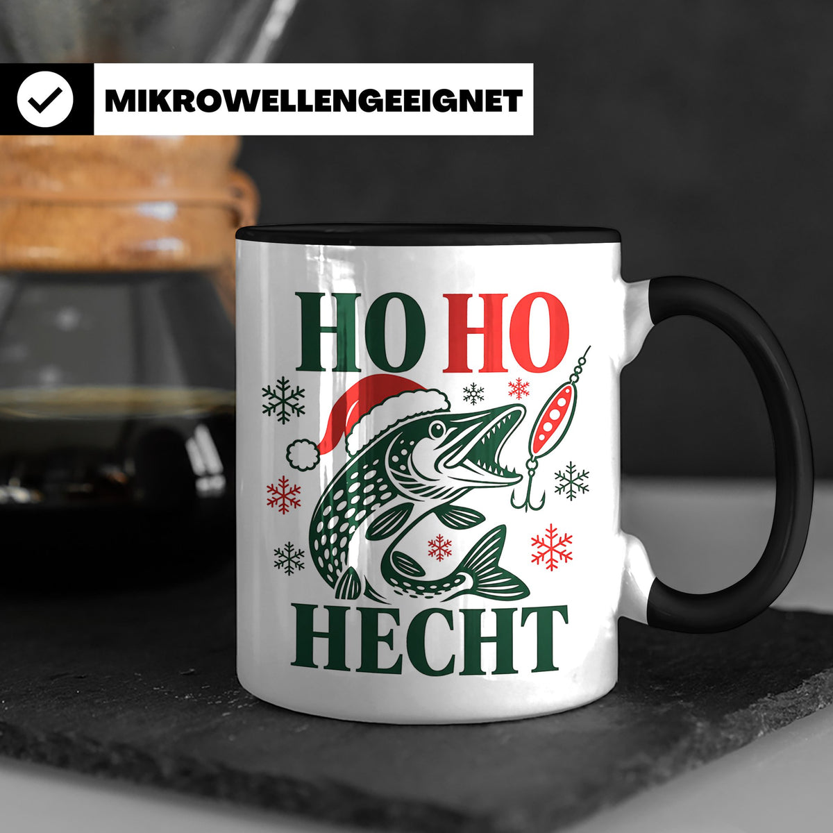 Hecht Tasse Ho Ho Hecht - Lustiges Geschenk für Angler Raubf – Schwarz [farbe:schwarz]