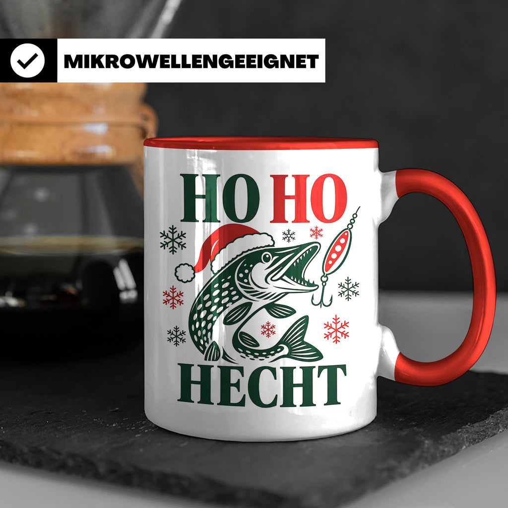 Hecht Tasse Ho Ho Hecht - Lustiges Geschenk für Angler Raubf – Rot [farbe:rot]