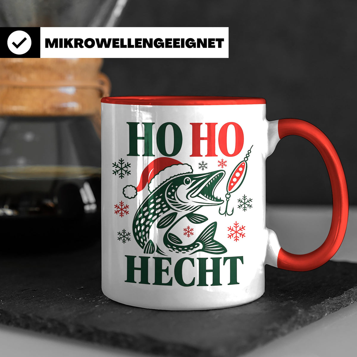 Hecht Tasse Ho Ho Hecht - Lustiges Geschenk für Angler Raubf – Rot [farbe:rot]