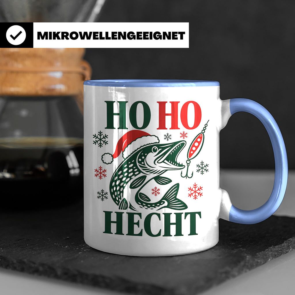 Hecht Tasse Ho Ho Hecht - Lustiges Geschenk für Angler Raubf – Blau [farbe:blau]