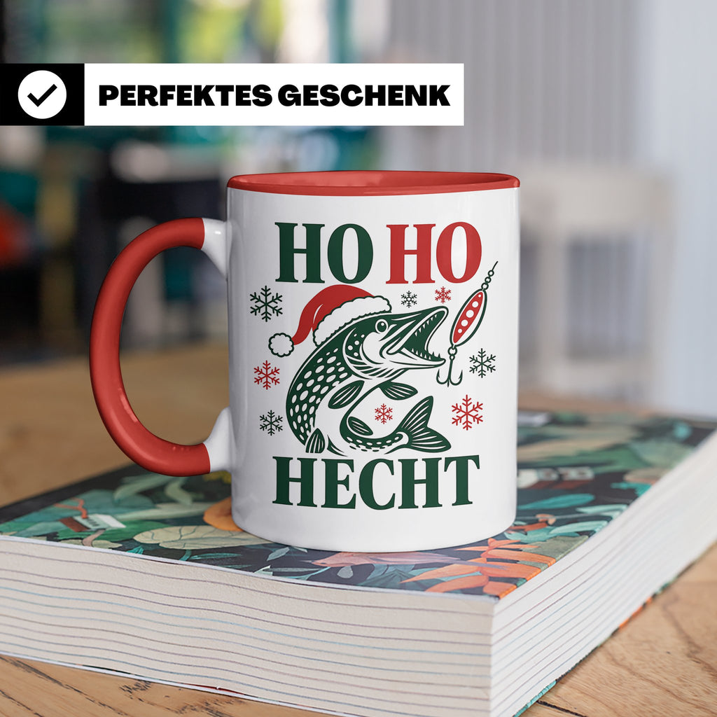 Hecht Tasse Ho Ho Hecht - Lustiges Geschenk für Angler Raubf – Rot [farbe:rot]