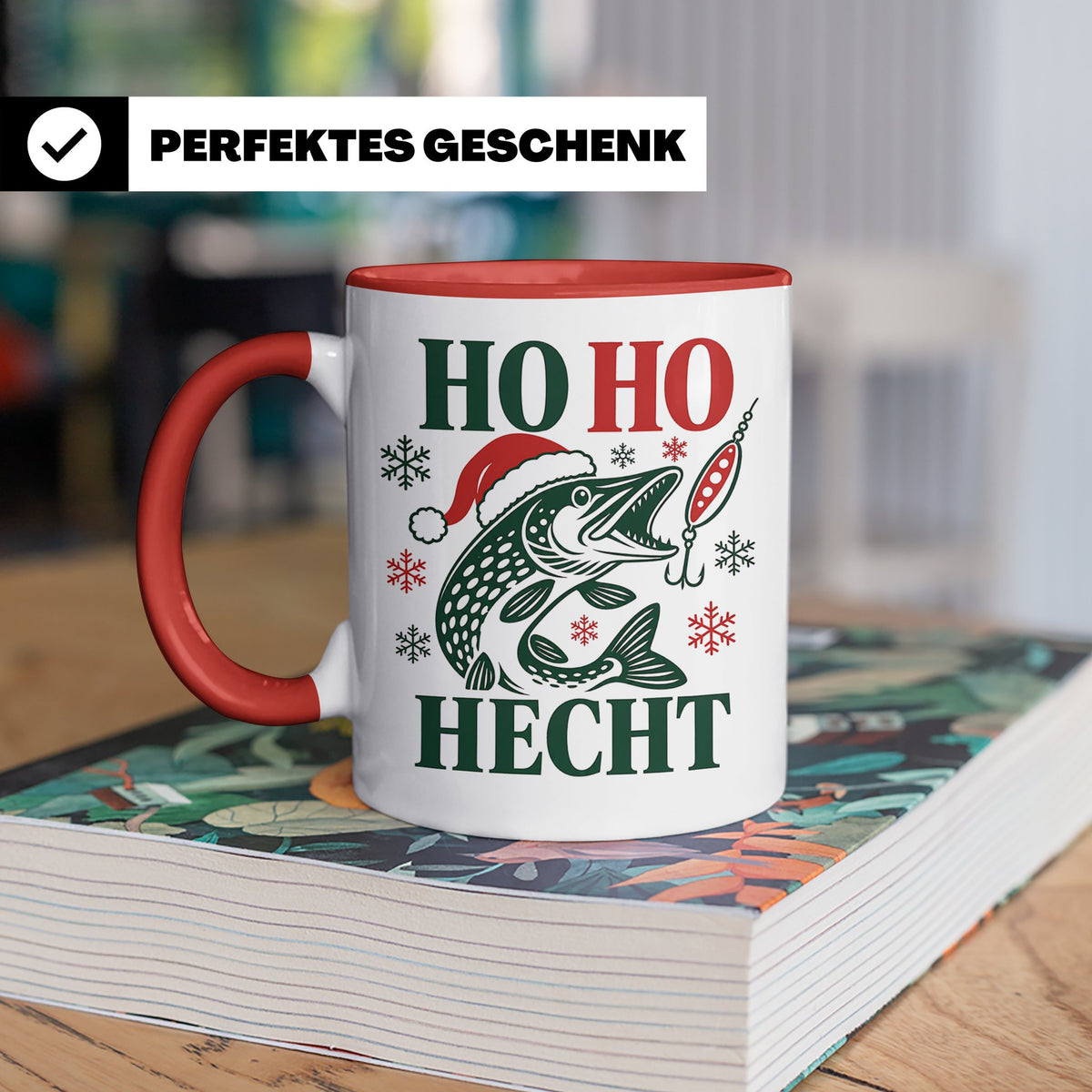 Hecht Tasse Ho Ho Hecht - Lustiges Geschenk für Angler Raubf – Rot [farbe:rot]