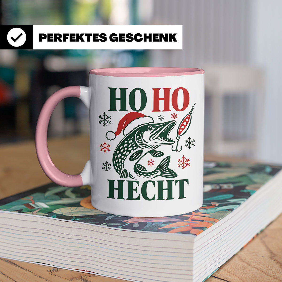 Hecht Tasse Ho Ho Hecht - Lustiges Geschenk für Angler Raubf – Rosa [farbe:rosa]