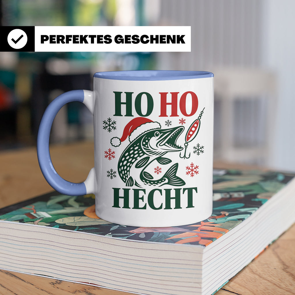 Hecht Tasse Ho Ho Hecht - Lustiges Geschenk für Angler Raubf – Blau [farbe:blau]