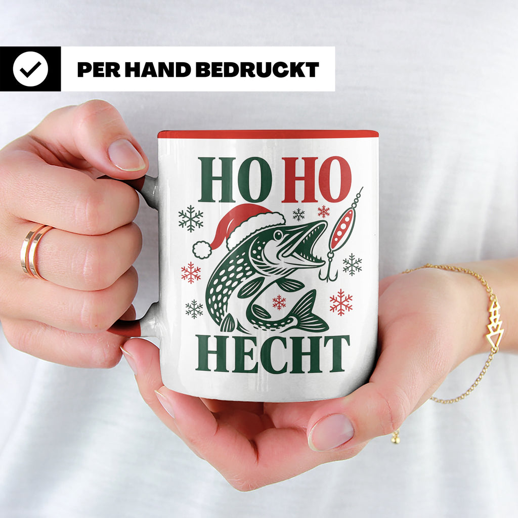 Hecht Tasse Ho Ho Hecht - Lustiges Geschenk für Angler Raubf – Rot [farbe:rot]