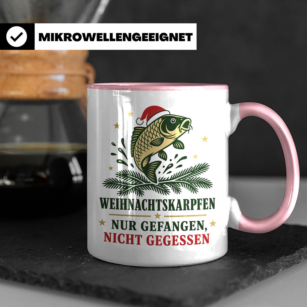 Karpfen Tasse Weihnachtskarpfen nur gefangen nicht gegessen  – Rosa [farbe:rosa]