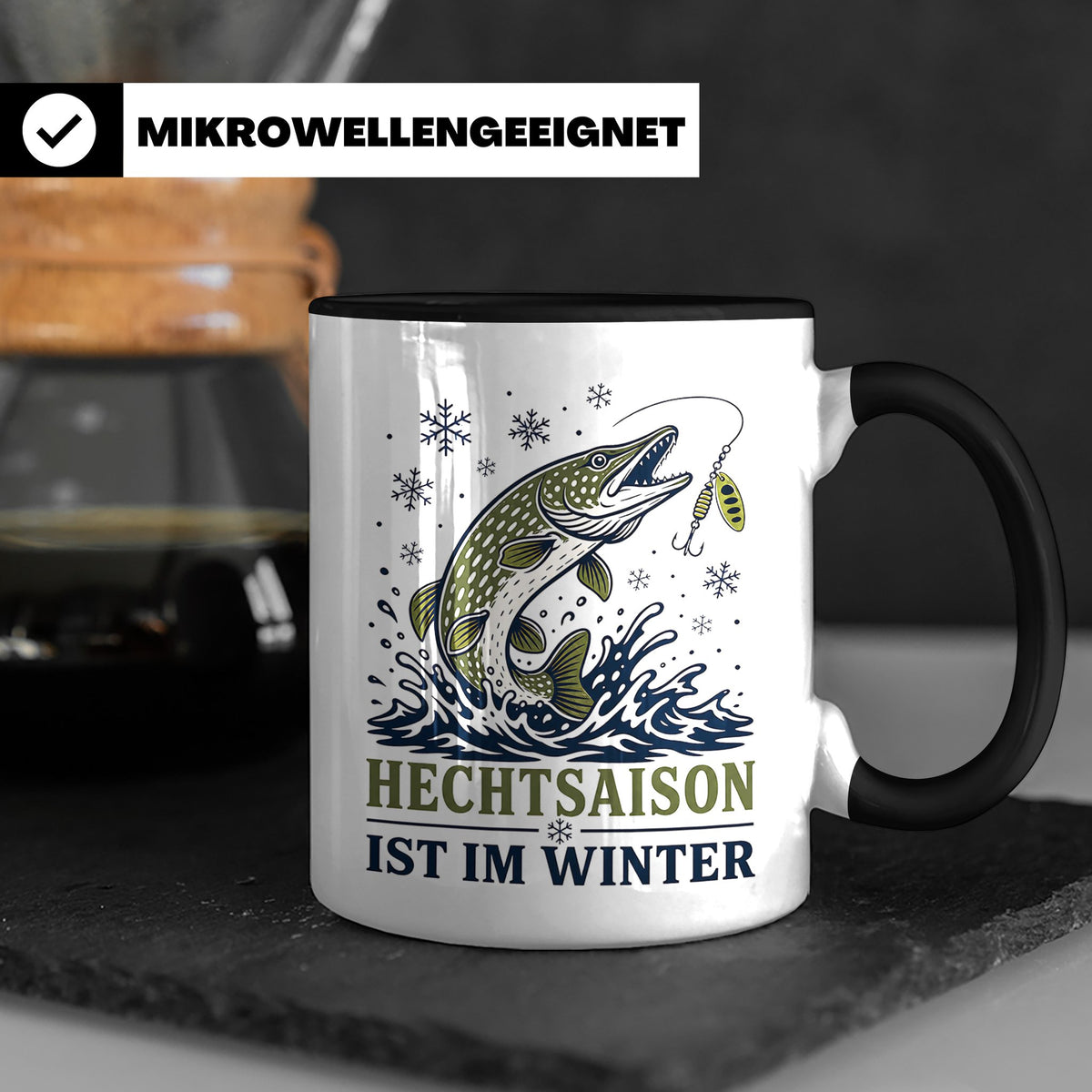Hecht Tasse Hechtsaison ist im Winter - Geschenk für Hechtan – Schwarz [farbe:schwarz]