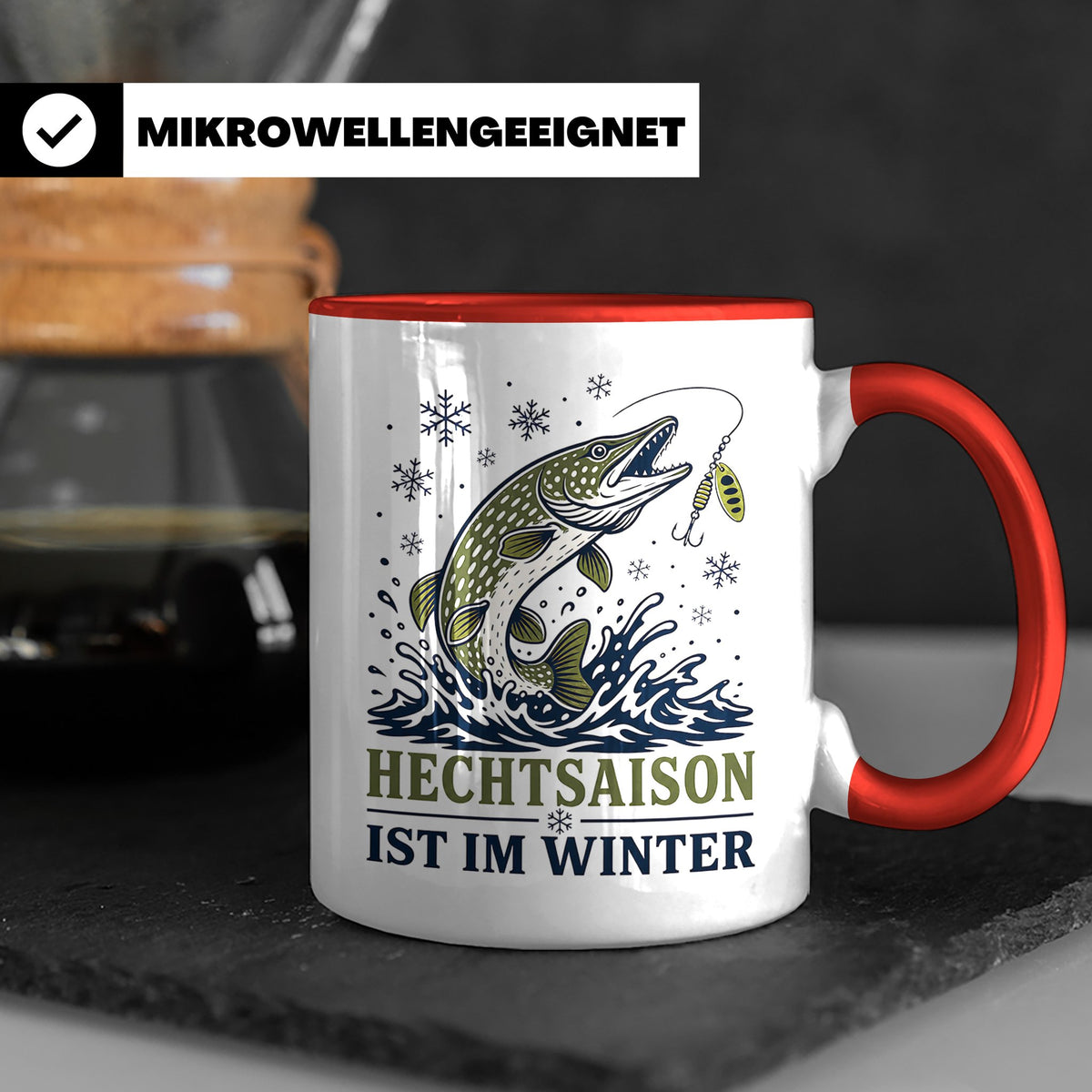 Hecht Tasse Hechtsaison ist im Winter - Geschenk für Hechtan – Rot [farbe:rot]