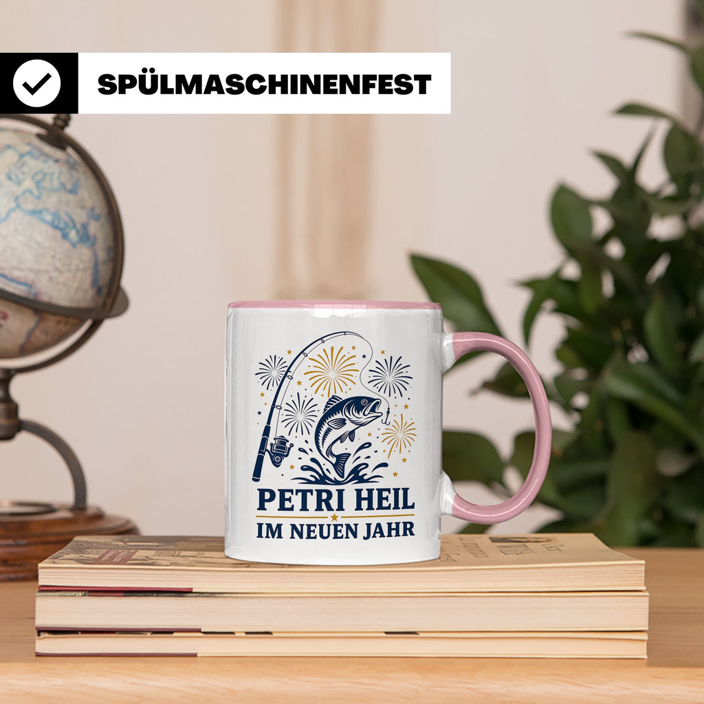 Angler Tasse Petri Heil im neuen Jahr - Geschenk für Angler  – Rosa [farbe:rosa]