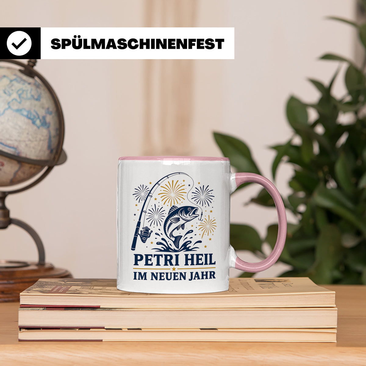 Angler Tasse Petri Heil im neuen Jahr - Geschenk für Angler  – Rosa [farbe:rosa]