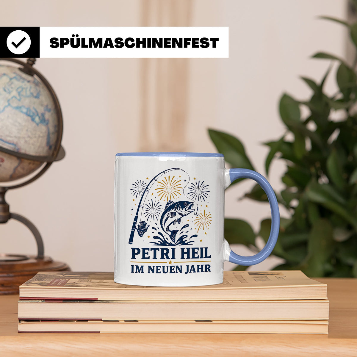 Angler Tasse Petri Heil im neuen Jahr - Geschenk für Angler  – Blau [farbe:blau]