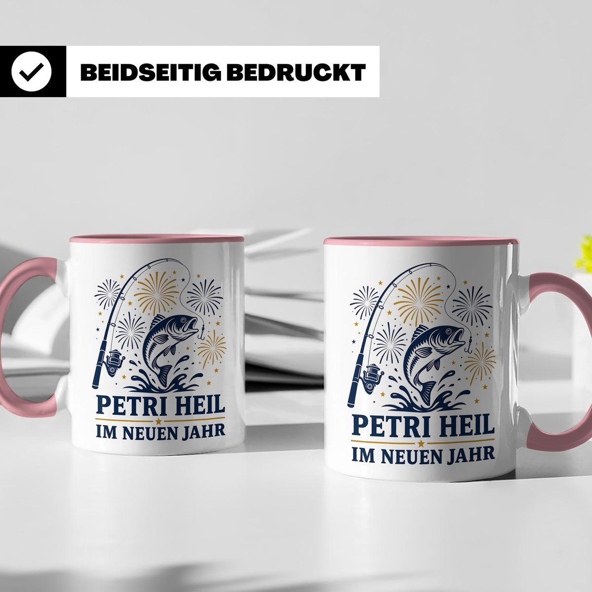 Angler Tasse Petri Heil im neuen Jahr - Geschenk für Angler  – Rosa [farbe:rosa]