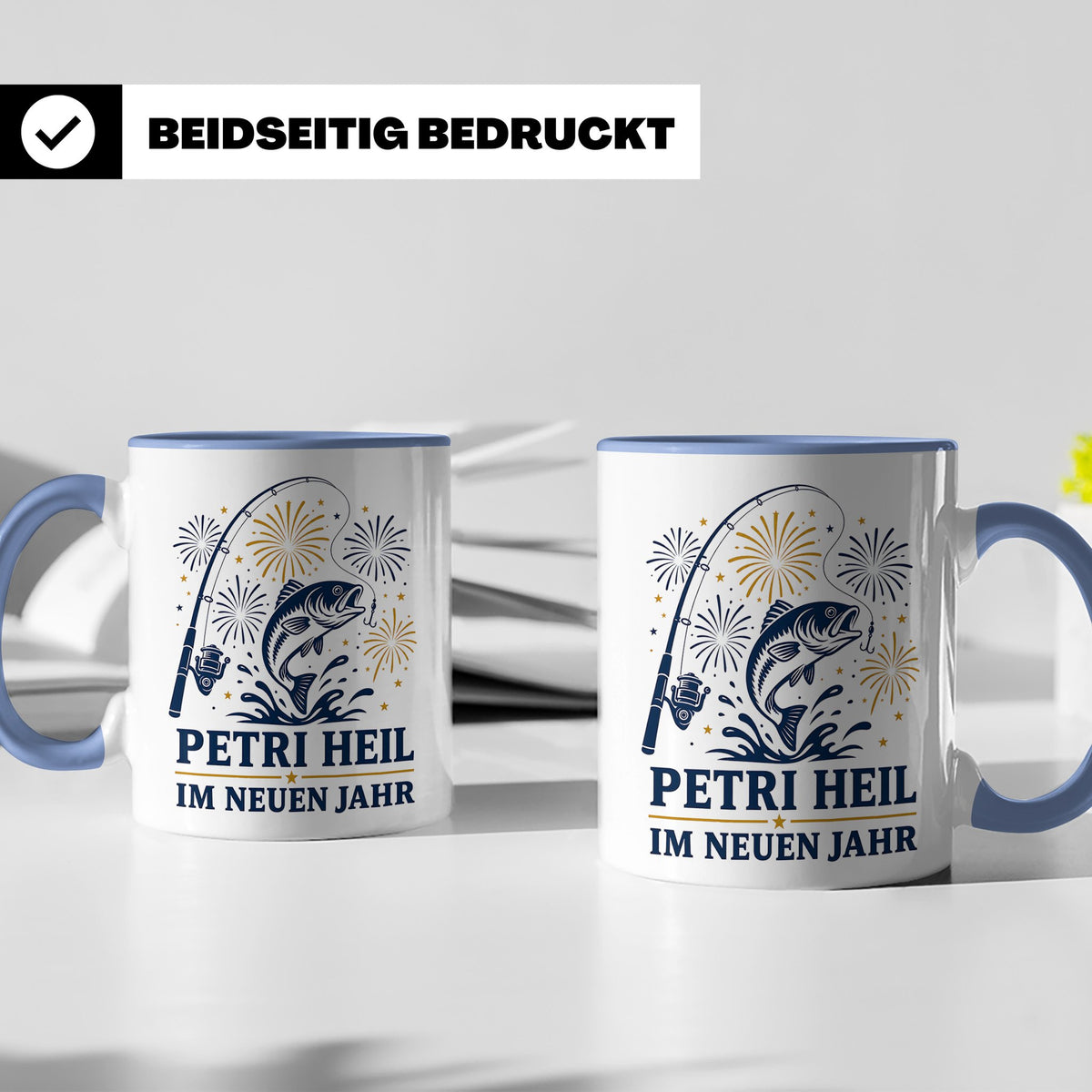 Angler Tasse Petri Heil im neuen Jahr - Geschenk für Angler  – Blau [farbe:blau]