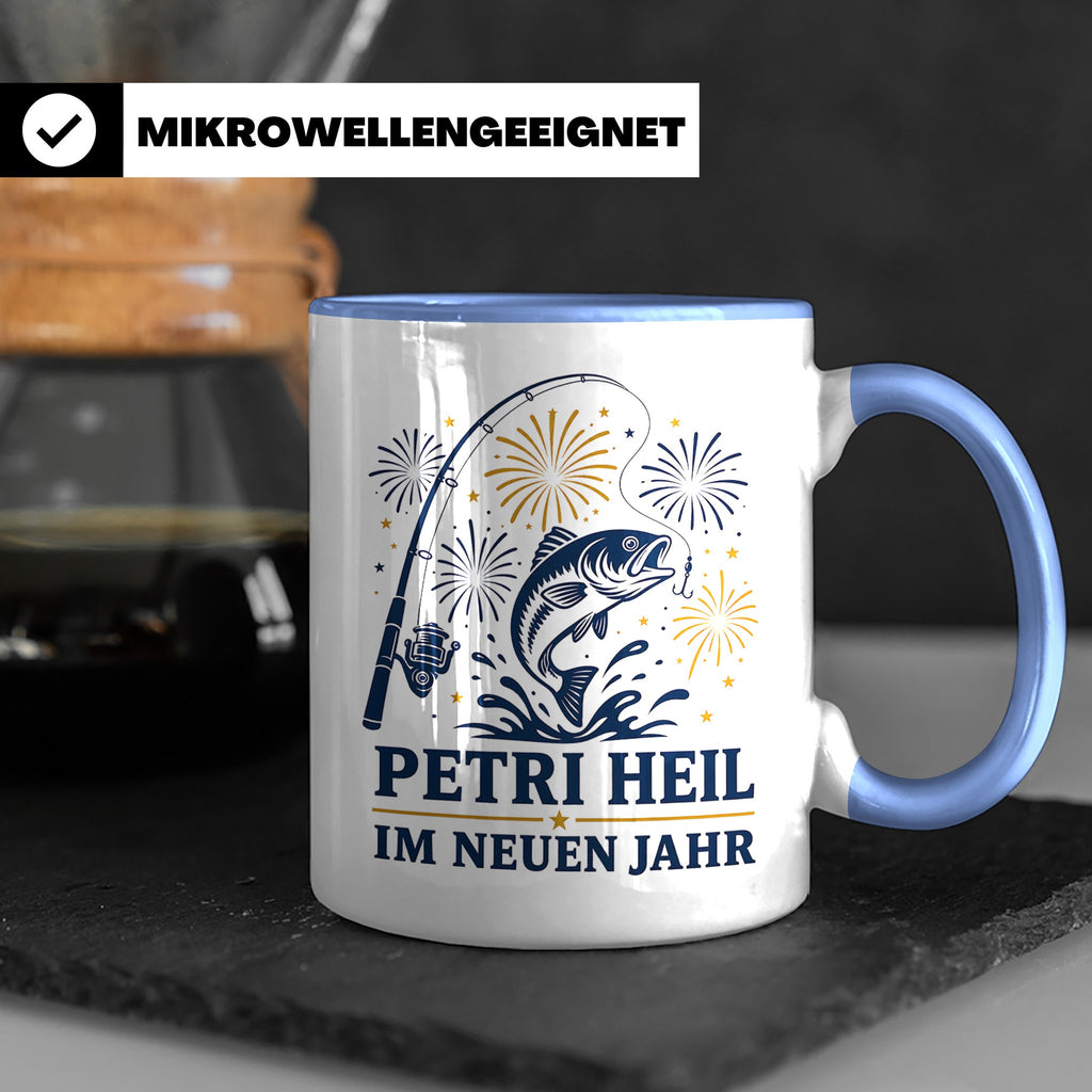 Angler Tasse Petri Heil im neuen Jahr - Geschenk für Angler  – Blau [farbe:blau]