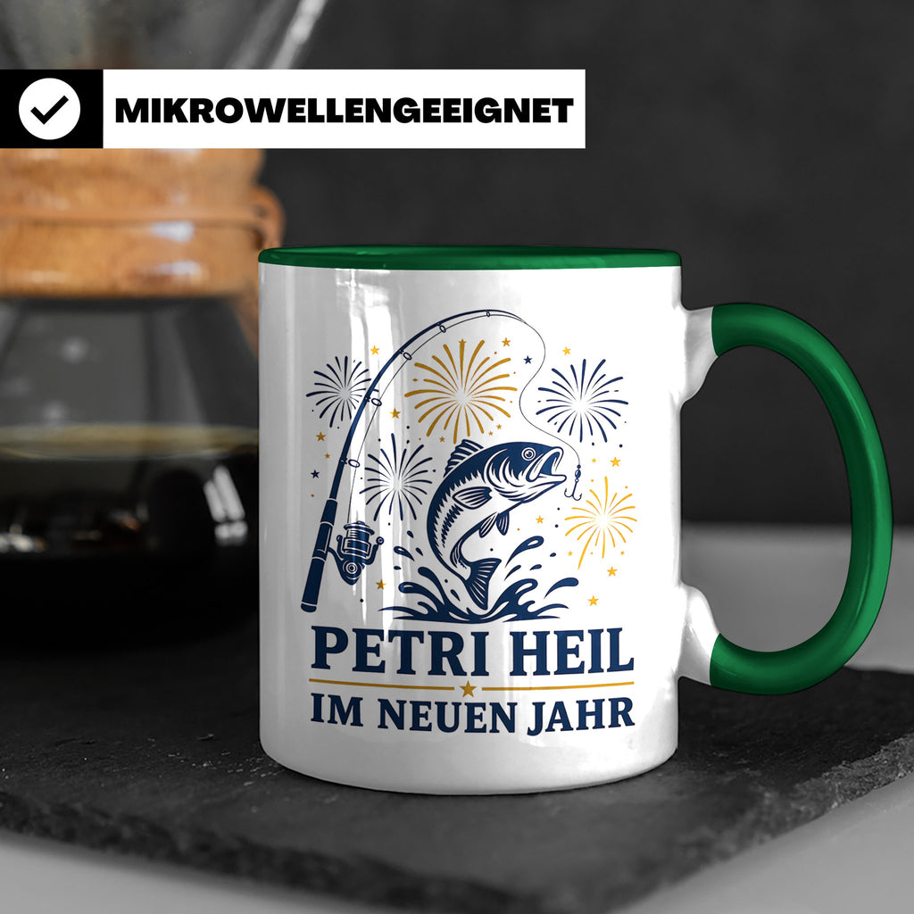 Angler Tasse Petri Heil im neuen Jahr - Geschenk für Angler  – Grün [farbe:grün]