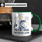 Angler Tasse Petri Heil im neuen Jahr - Geschenk für Angler  – Grün [farbe:grün]