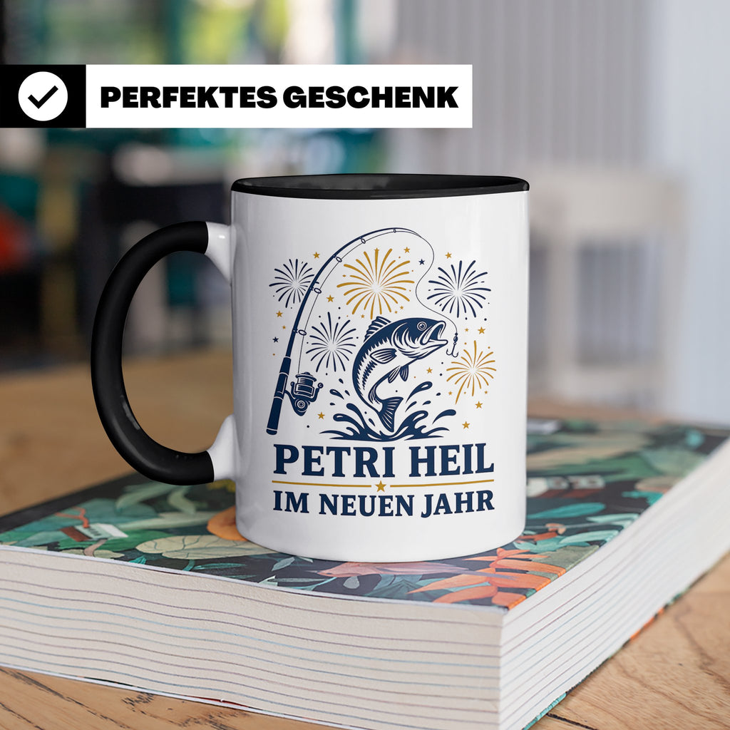 Angler Tasse Petri Heil im neuen Jahr - Geschenk für Angler  – Schwarz [farbe:schwarz]