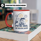 Angler Tasse Petri Heil im neuen Jahr - Geschenk für Angler  – Rot [farbe:rot]
