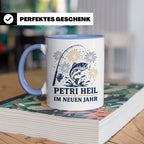 Angler Tasse Petri Heil im neuen Jahr - Geschenk für Angler  – Blau [farbe:blau]