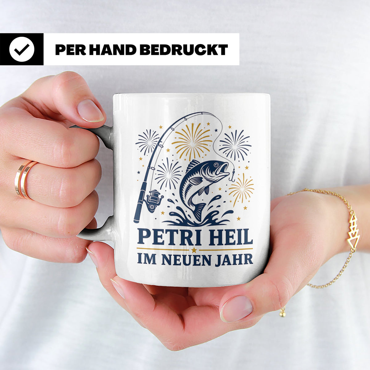 Angler Tasse Petri Heil im neuen Jahr - Geschenk für Angler  – Weiß [farbe:weiß]