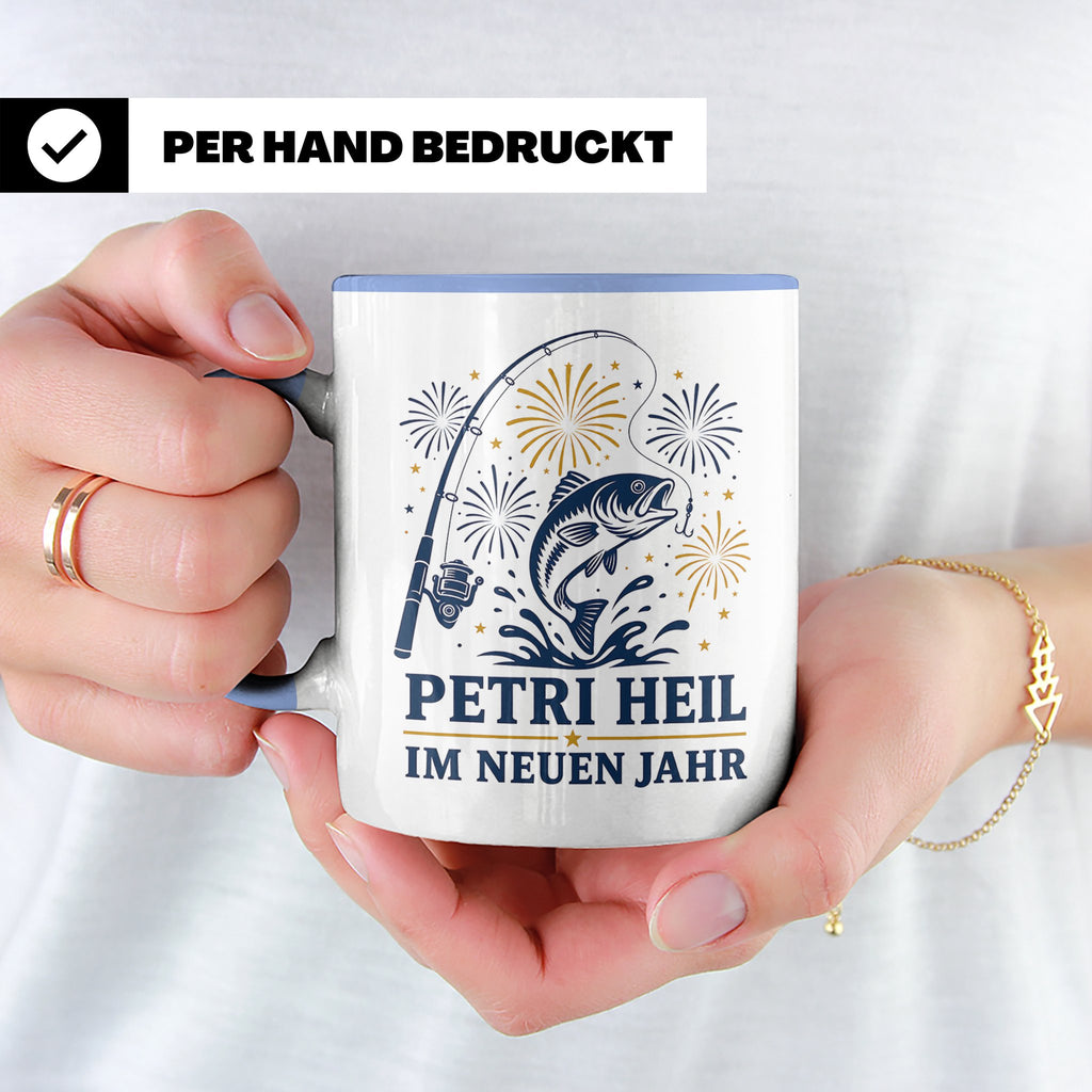 Angler Tasse Petri Heil im neuen Jahr - Geschenk für Angler  – Blau [farbe:blau]