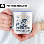 Angler Tasse Petri Heil im neuen Jahr - Geschenk für Angler  – Blau [farbe:blau]
