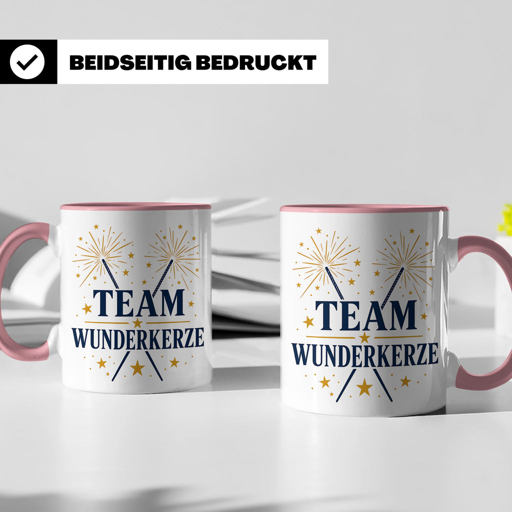 Silvester Tasse Team Wunderkerze - Geschenk für Familie Freu – Rosa [farbe:rosa]