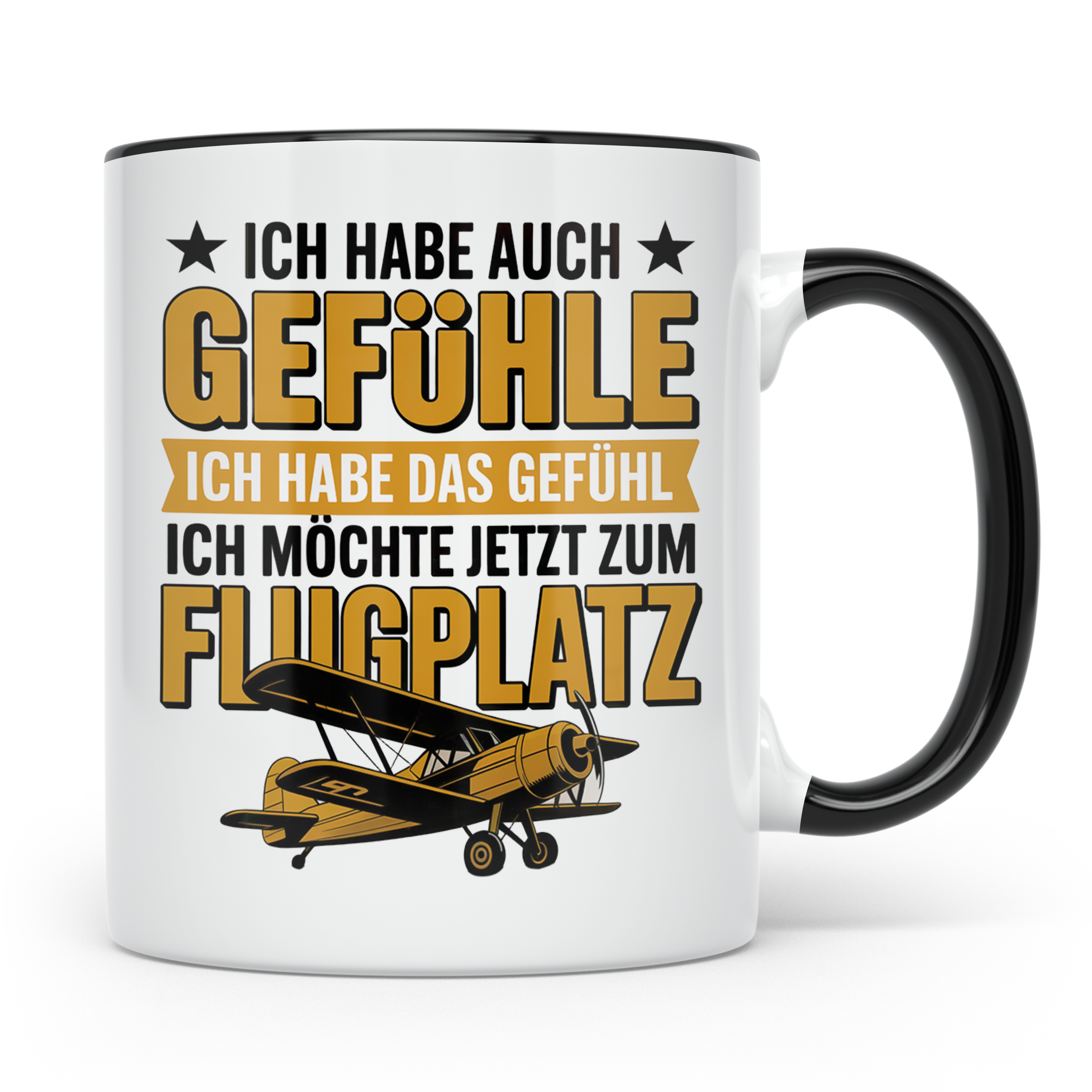 Flugzeug Tasse - Ich habe auch Gefühle Flugplatz Geschenkide – Schwarz [farbe:schwarz]