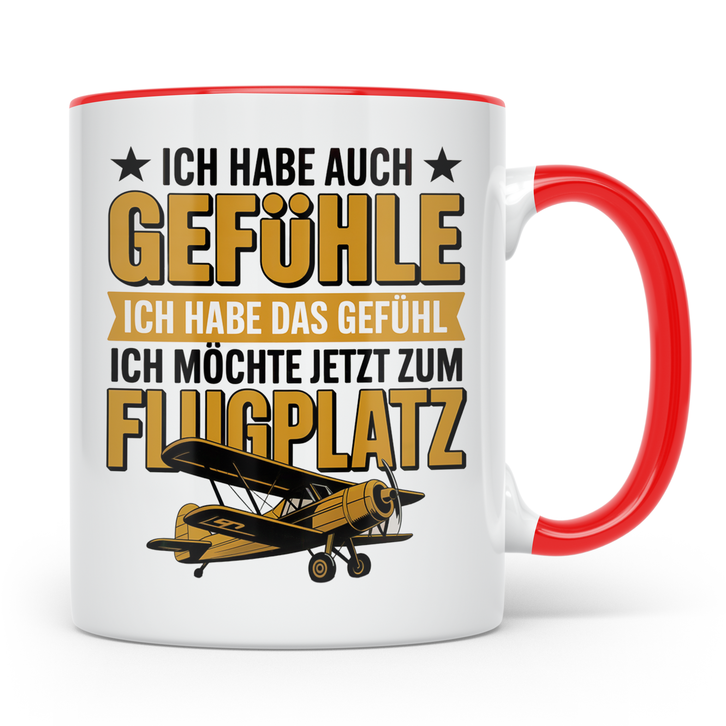 Flugzeug Tasse - Ich habe auch Gefühle Flugplatz Geschenkide – Rot [farbe:rot]