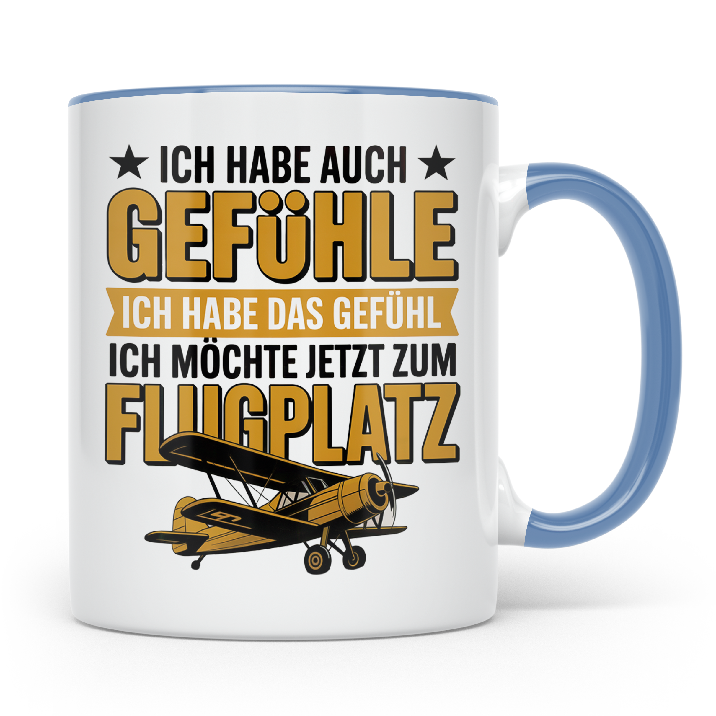 Flugzeug Tasse - Ich habe auch Gefühle Flugplatz Geschenkide – Blau [farbe:blau]