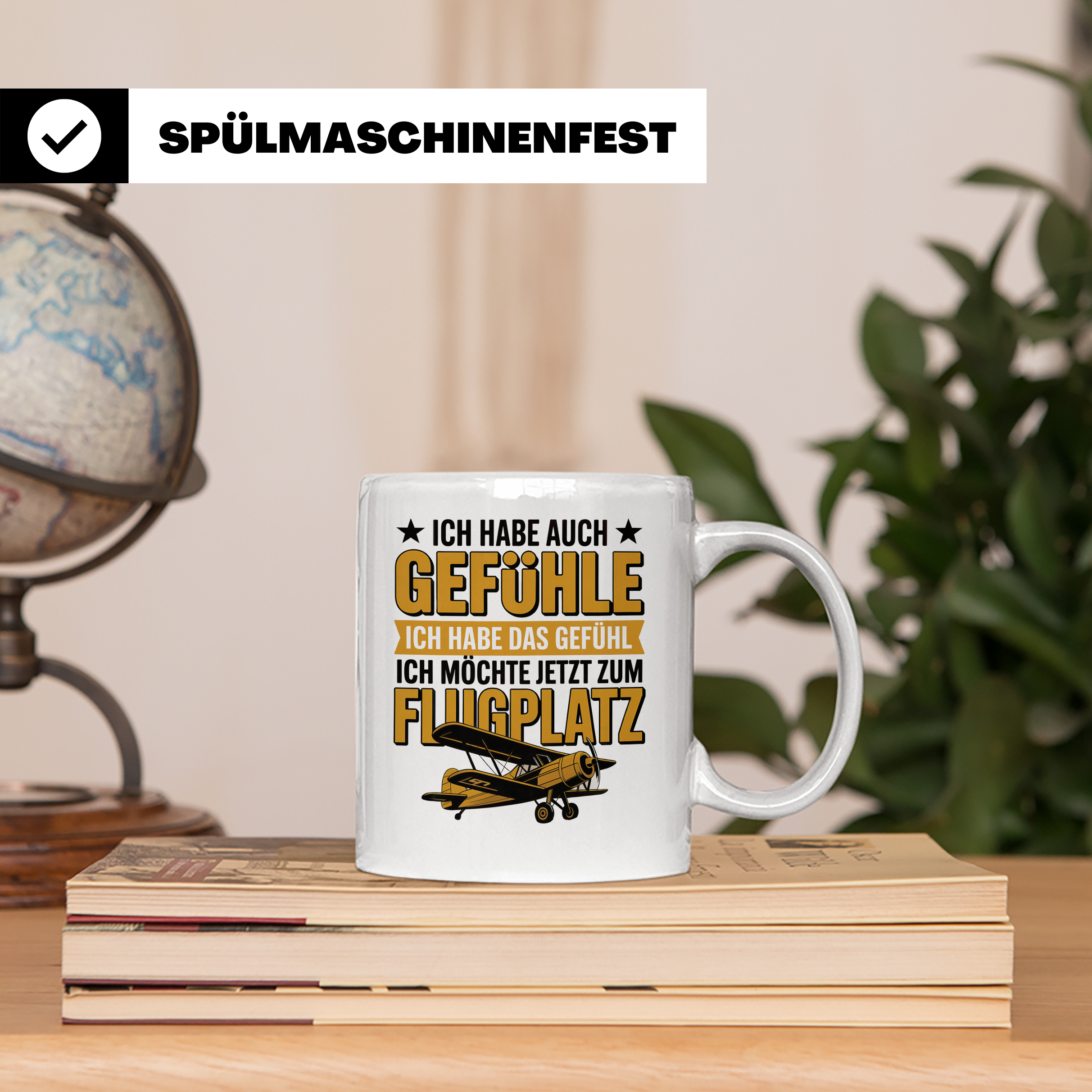 Flugzeug Tasse - Ich habe auch Gefühle Flugplatz Geschenkide – Weiß [farbe:weiß]