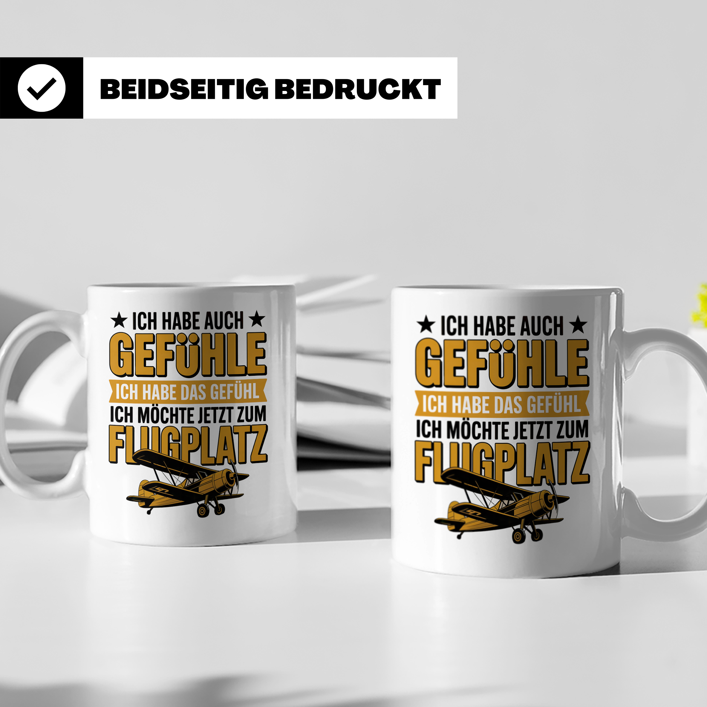 Flugzeug Tasse - Ich habe auch Gefühle Flugplatz Geschenkide – Weiß [farbe:weiß]