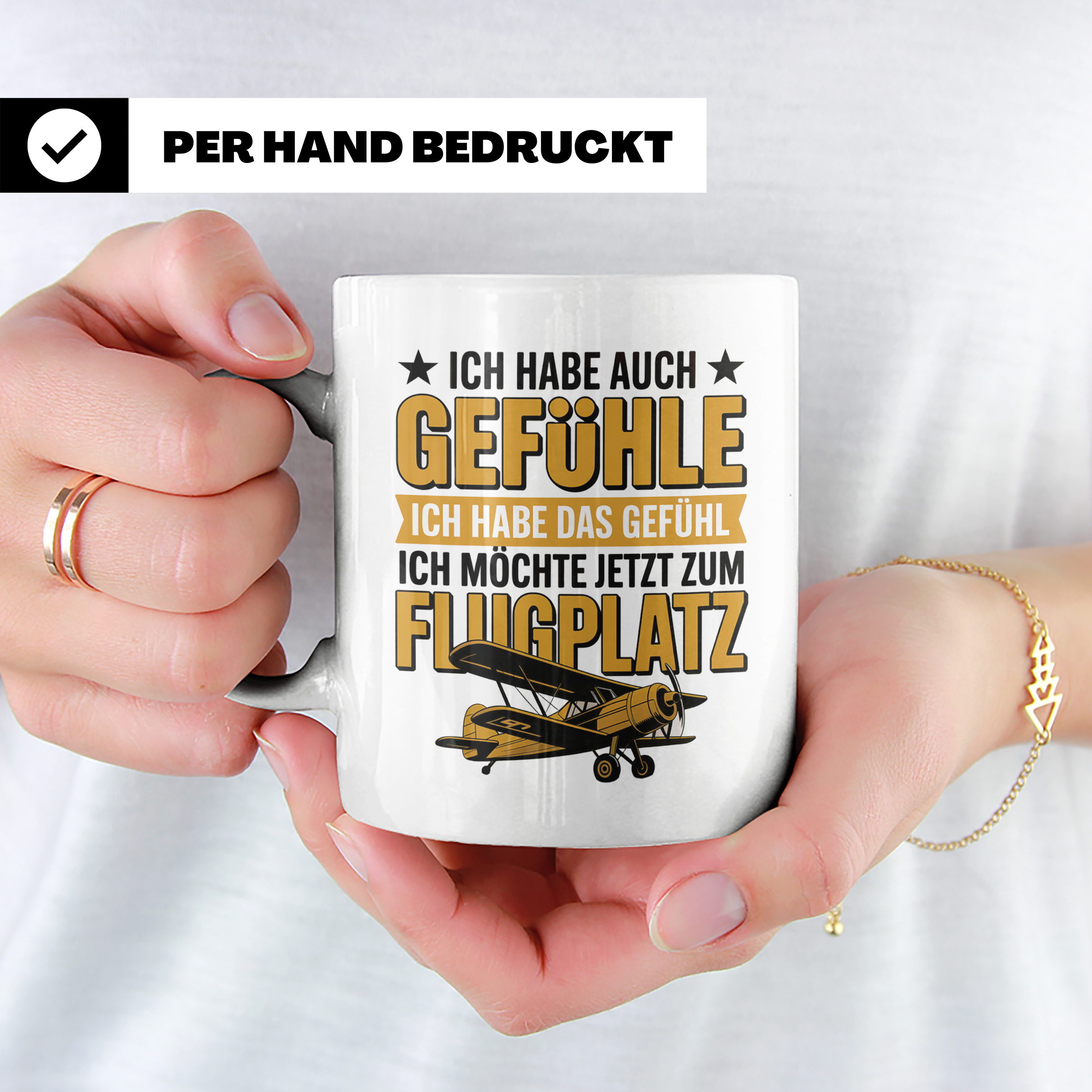 Flugzeug Tasse - Ich habe auch Gefühle Flugplatz Geschenkide – Weiß [farbe:weiß]