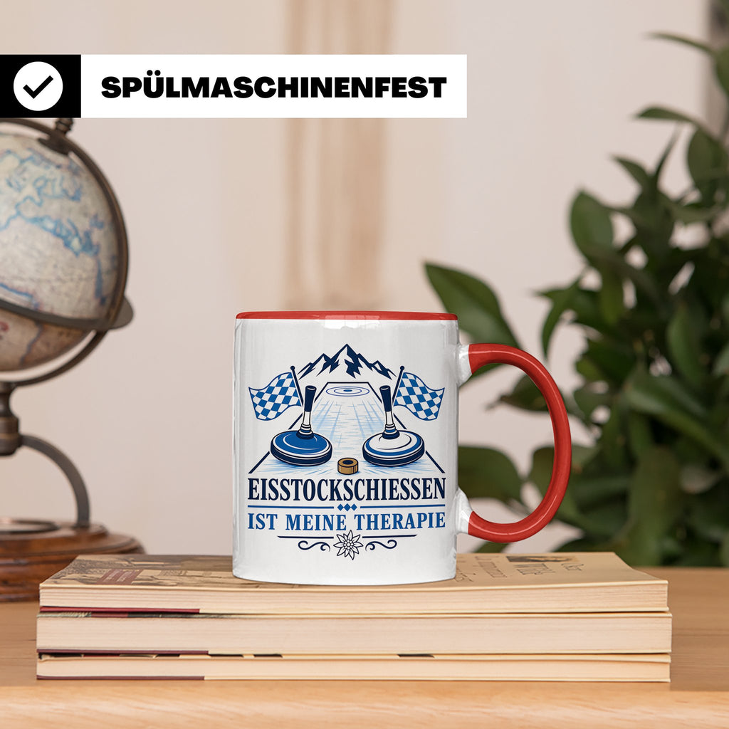 Eisstockschießen Tasse ist meine Therapie - Geschenk für Eis – Rot [farbe:rot]