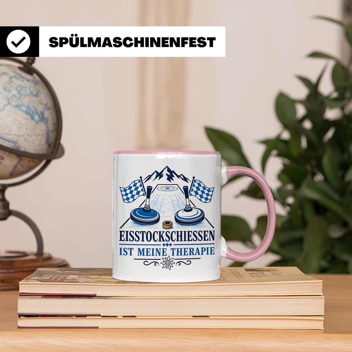 Eisstockschießen Tasse ist meine Therapie - Geschenk für Eis – Rosa [farbe:rosa]