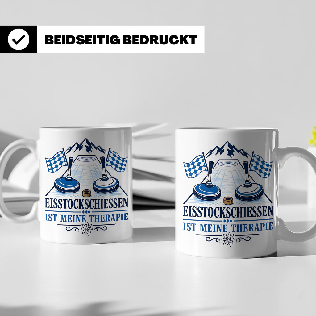 Eisstockschießen Tasse ist meine Therapie - Geschenk für Eis – Weiß [farbe:weiß]