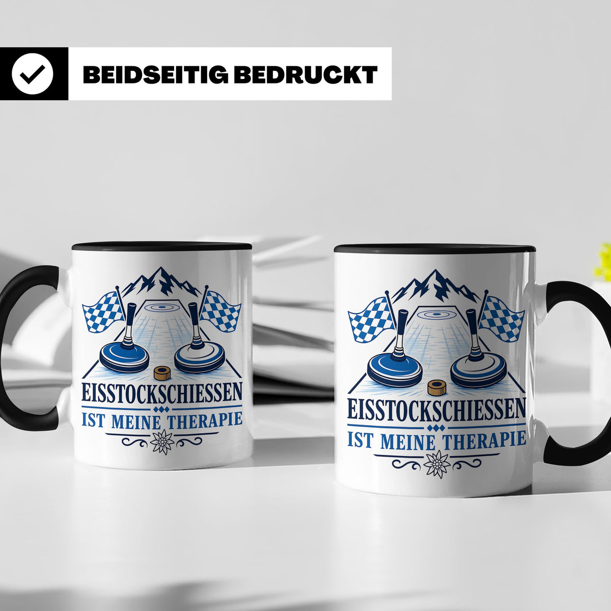 Eisstockschießen Tasse ist meine Therapie - Geschenk für Eis – Schwarz [farbe:schwarz]