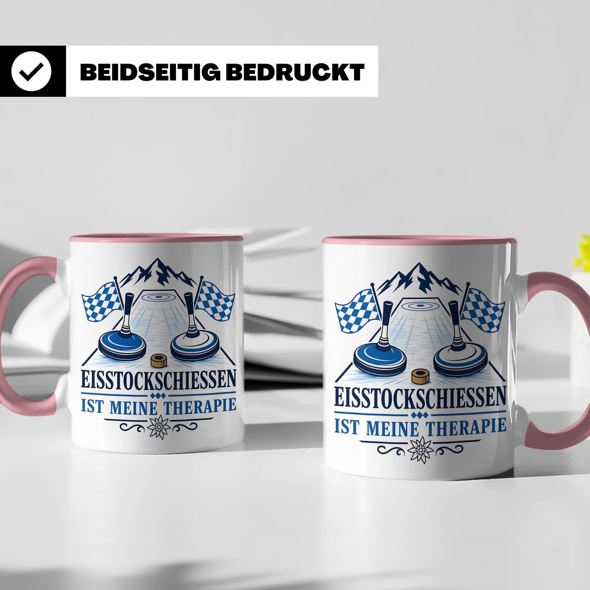 Eisstockschießen Tasse ist meine Therapie - Geschenk für Eis – Rosa [farbe:rosa]