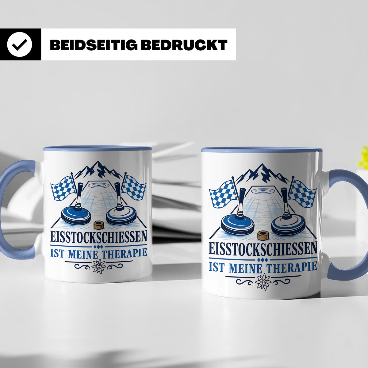 Eisstockschießen Tasse ist meine Therapie - Geschenk für Eis – Blau [farbe:blau]