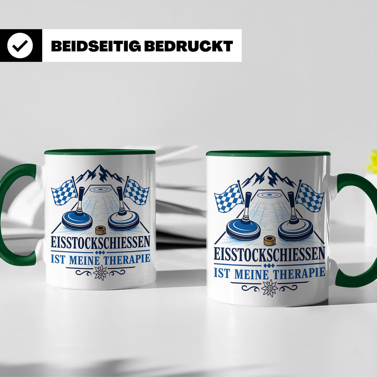 Eisstockschießen Tasse ist meine Therapie - Geschenk für Eis – Grün [farbe:grün]