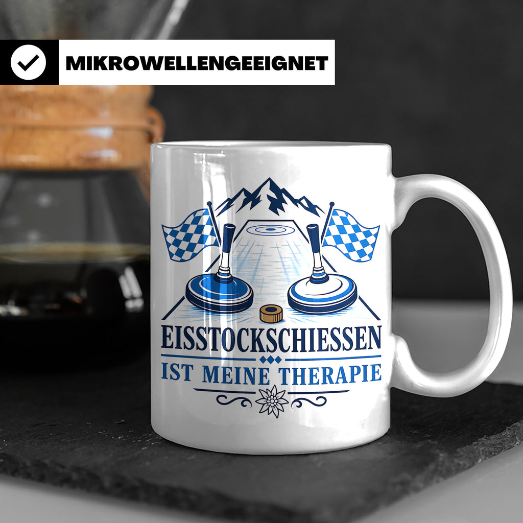 Eisstockschießen Tasse ist meine Therapie - Geschenk für Eis – Weiß [farbe:weiß]